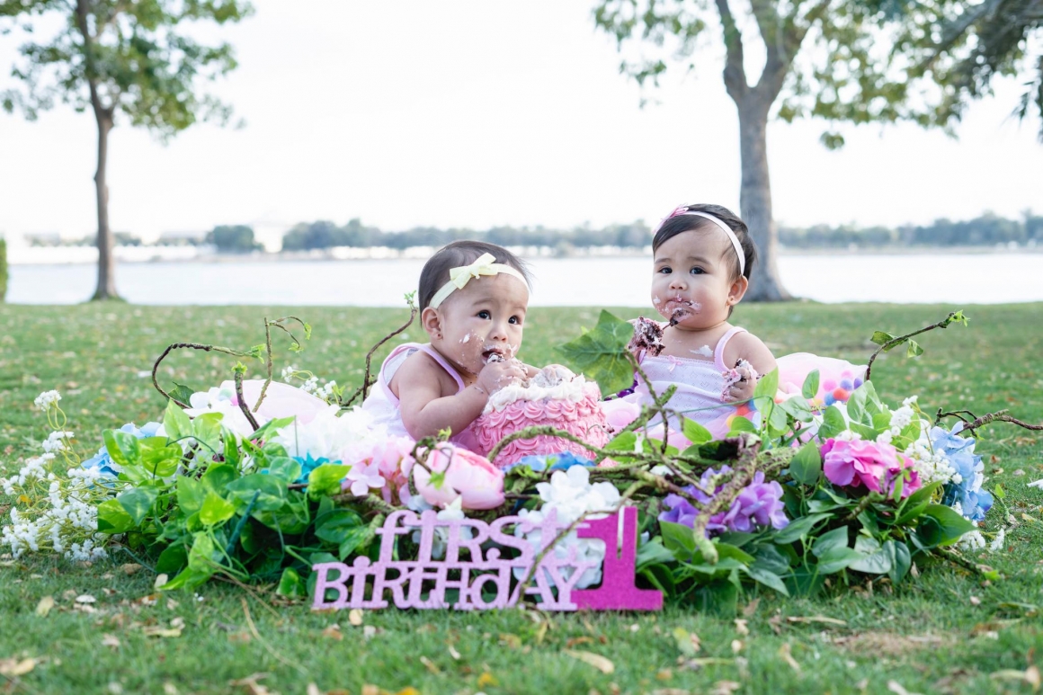 Twins from Abu Dhabi celebrating one year old birthday with Lee Women's Hospital